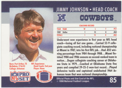 1990 Pro Set Football #85 Jimmy Johnson