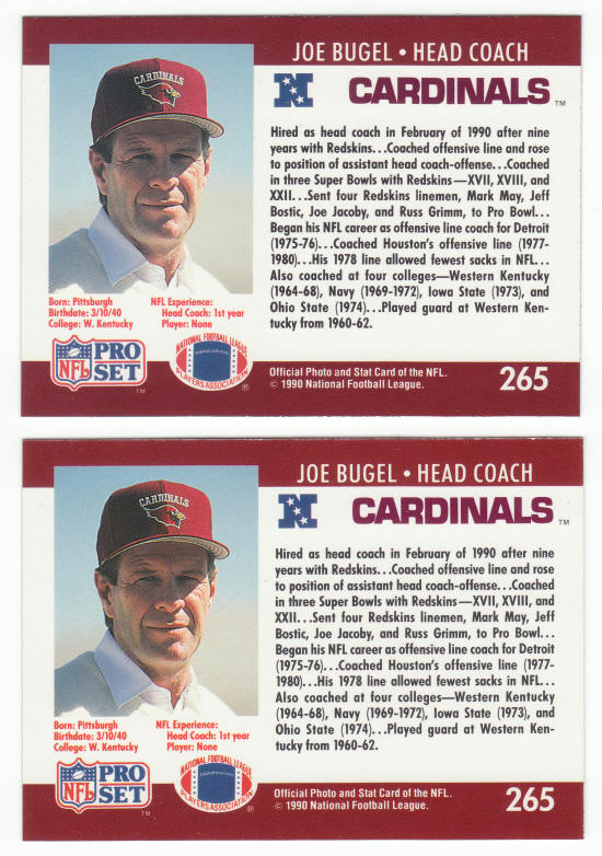 1990 Pro Set #265 Joe Bugel ERR COR