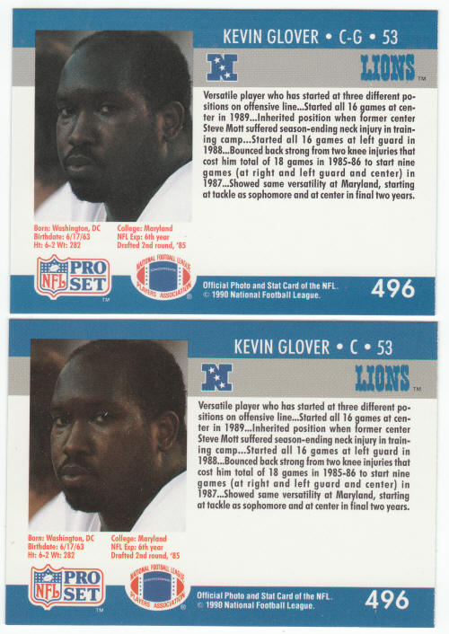 1990 Pro Set Kevin Glover 496A 496B Rookie Cards