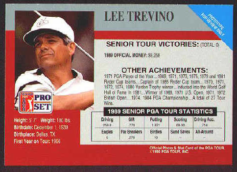 1990 Pro Set Golf Lee Trevino Prototype II Card Back