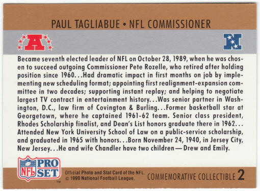 1990 Pro Set Football #CC2 Paul Tagliabue