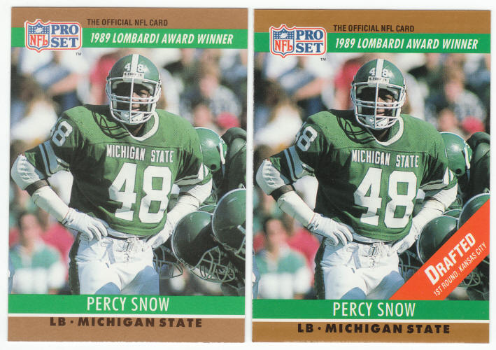 1990 Pro Set Percy Snow 21A 21B Rookie Card ERR COR