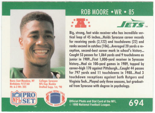 1990 Pro Set Football #694 Rob Moore Error