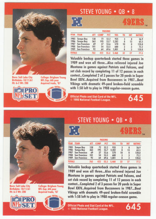 1990 Pro Set Steve Young 645 ERR COR