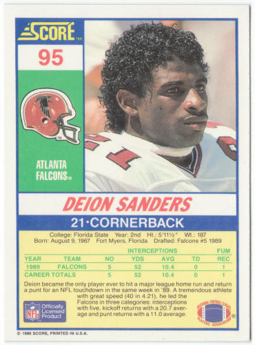 1990 Score Football #95 Deion Sanders