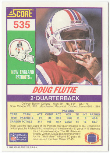 1990 Score Football #535 Doug Flutie