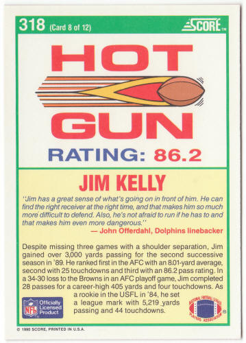 1990 Score Football #318 Jim Kelly Hot Gun