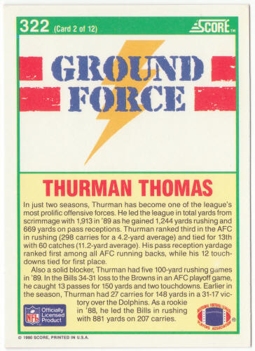 1990 Score Football #322 Thurman Thomas Ground Force