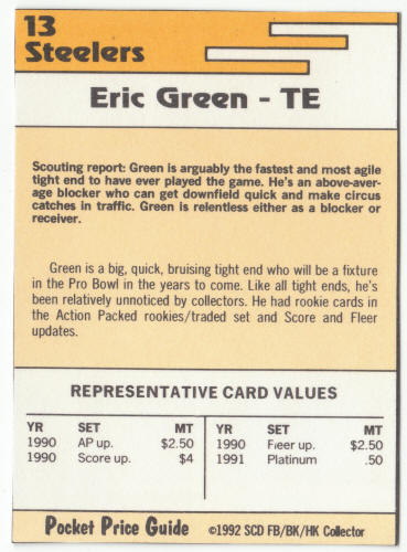 1991-92 SCD #13 Eric Green Pocket Price Guide Card