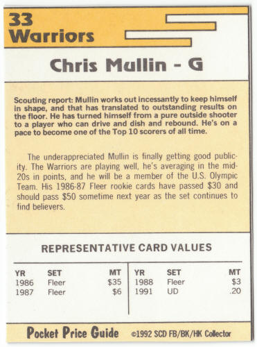1991-92 SCD #33 Chris Mullin Pocket Price Guide Card