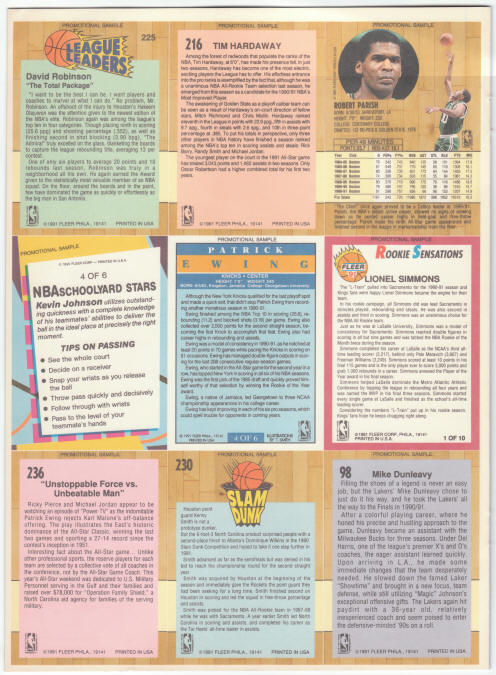 1991 Fleer Basketball Promo Ad Uncut Cards