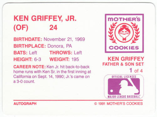 1991 Mothers Cookies Father Son Baseball #1 Ken Griffey Jr