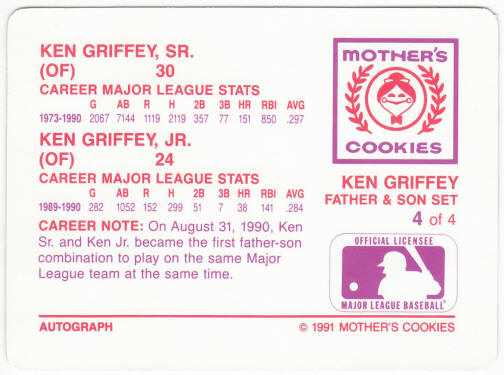 1991 Mothers Cookies Father Son Baseball #4 Ken Griffey