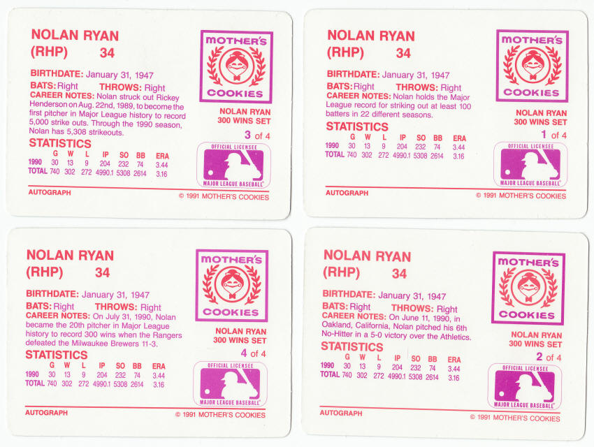 1991 Mothers Cookies Nolan Ryan 300 Wins Baseball Card Set