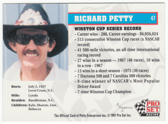 1991 Pro Set Racing Richard Petty