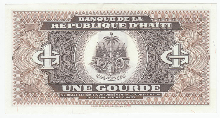 1992 Haitian 1 Gourde Note back