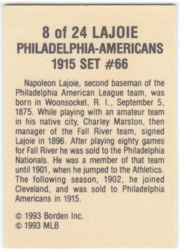 1993 Cracker Jack Baseball 1915 Reprints #8 Nap Lajoie