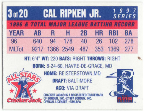 1997 Cracker Jack Baseball All Stars Mini #3 Cal Ripken Jr