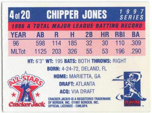 1997 Cracker Jack Baseball All Stars Mini #4 Chipper Jones