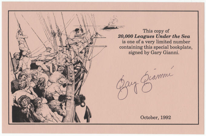 20,000 Leagues Under The Sea Gary Gianni Signed Bookplate