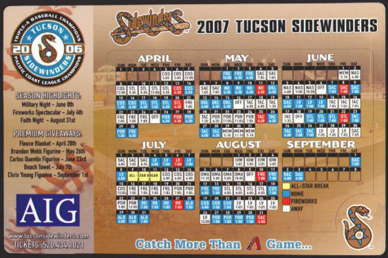 2007 Tucson Sidewinders Schedule Magnet