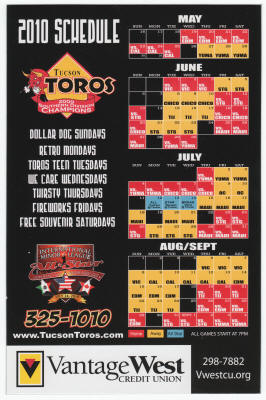 Tucson Toros 2010 Schedule Magnet