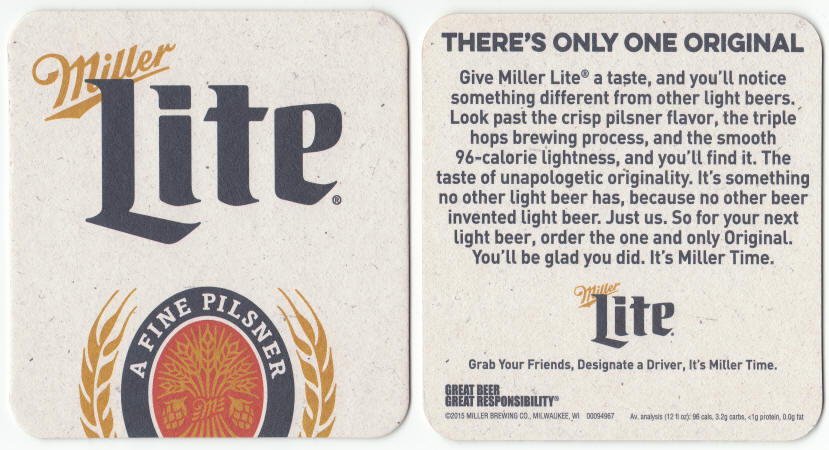 Miller Lite Beer 2015 Coasters