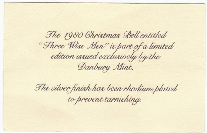 1980 Danbury Mint Three Wise Men Bell card