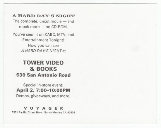 The Beatles A Hard Days Night Promo Card back