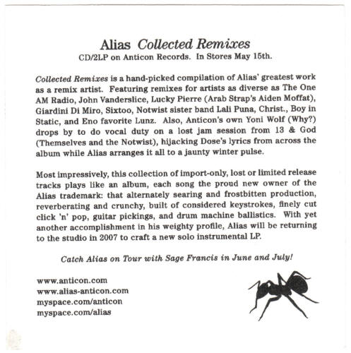 Alias Collected Remixes 2007 Promo Sticker