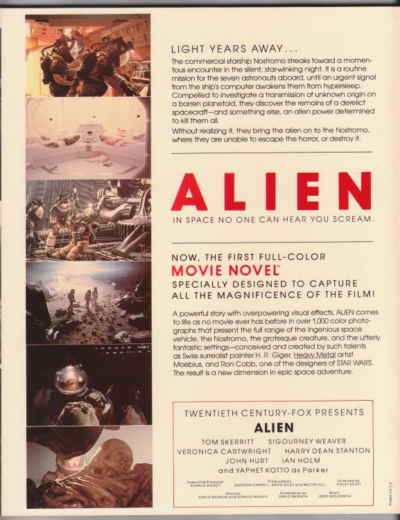 Alien Movie Novel back cover