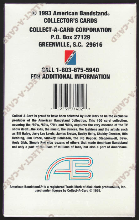 1993 American Bandstand Trading Cards Box botom