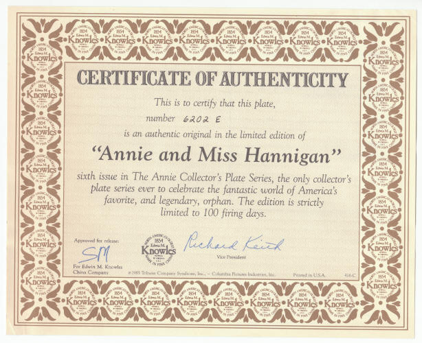 Annie Collectors Plate 6 COA