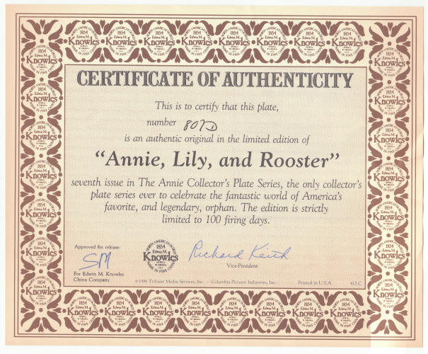 Annie Collectors Plate 7 COA