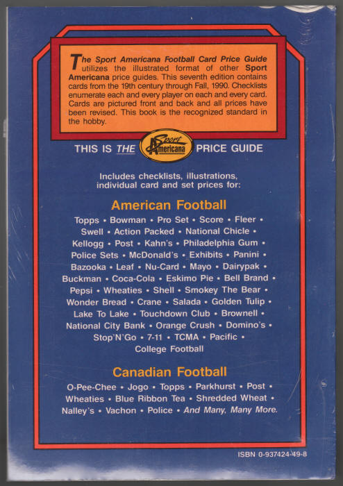 Sport Americana Football Card Price Guide #7 back cover