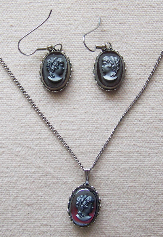 Victorian Style Cameo Necklace Earrings Set