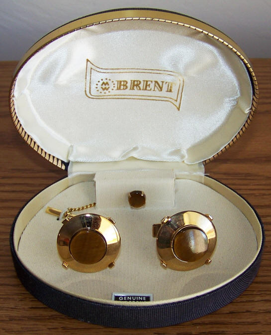 Brent Matching Tiger Eye Cufflinks and Tie Tack Set