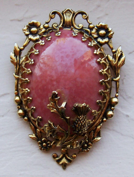 Rose Colored Oval Stone Brooch front