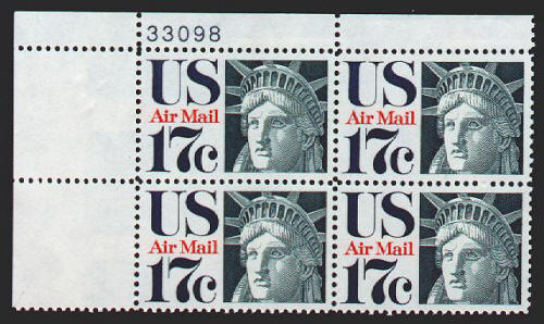 Scott #C80 Lady Liberty Air Mail Plate Block