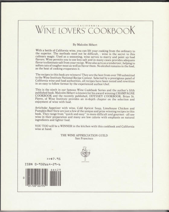 California Wine Lovers Cookbook back cover