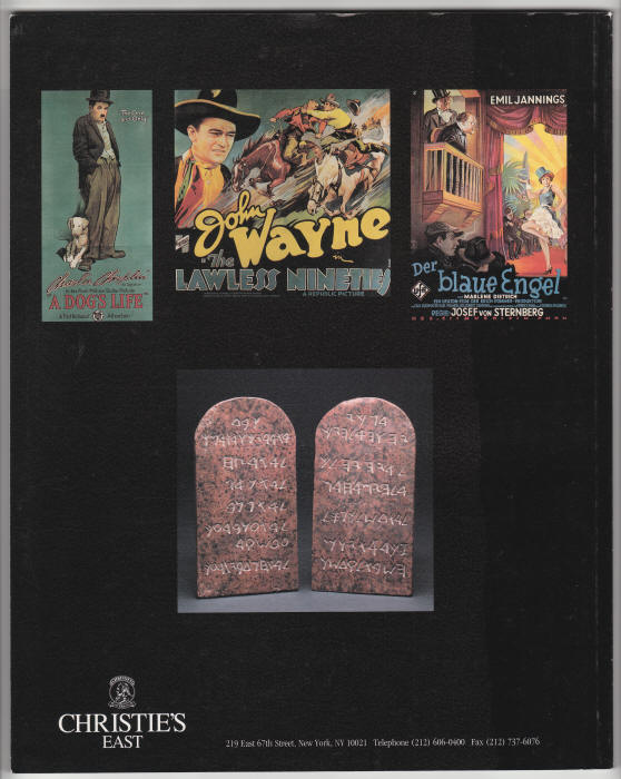 Christies East Film And Television Memorabilia Auction Catalog June 1995 back cover