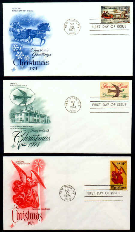 Scott #1550 1551 1552 Christmas 1974 First Day Covers