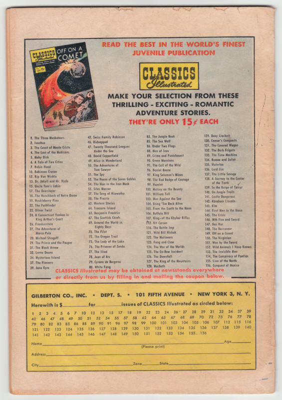 Classics Illustrated #105 back cover