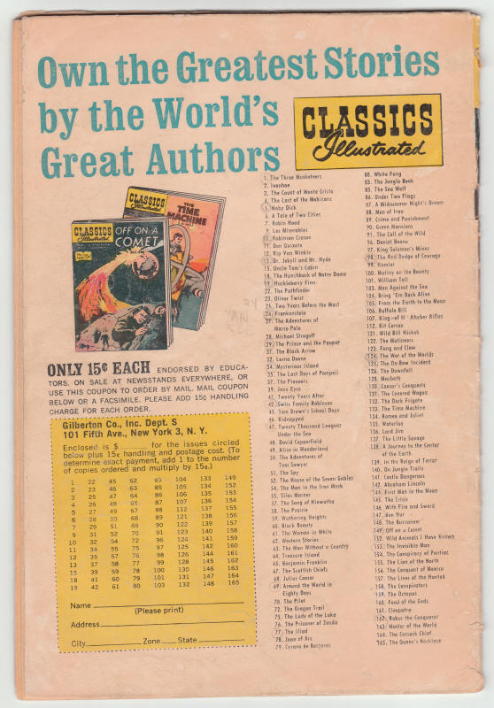 Classics Illustrated #124 back cover