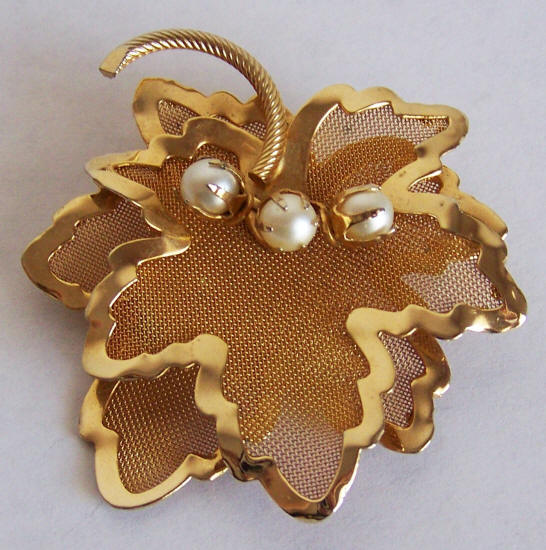 Coro Leaves With Faux Pearls Brooch front