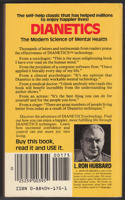 Dianetics by L Ron Hubbard back
