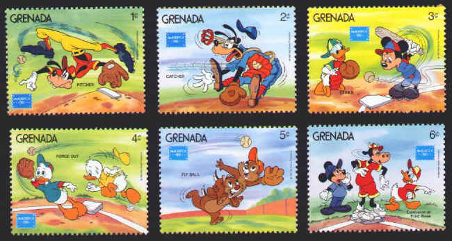 Disney Grenada Baseball Postage Stamps