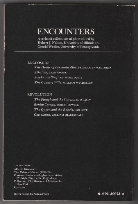 Enclosure A Collection Of Plays back cover