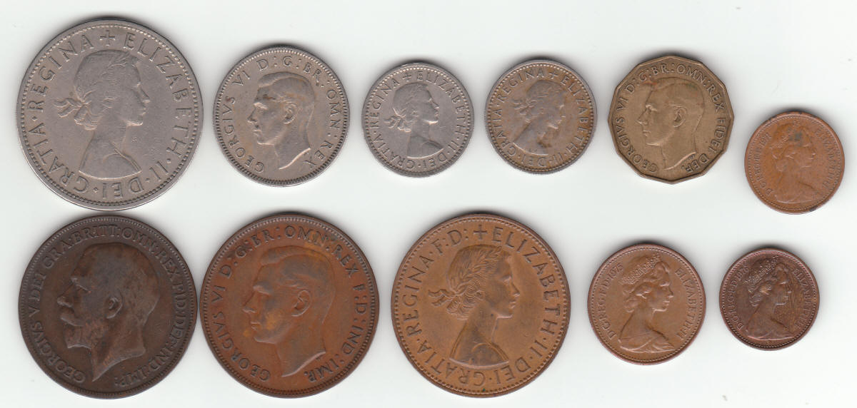 England Lot of Coins Crown Shilling Pence Penny Obverse