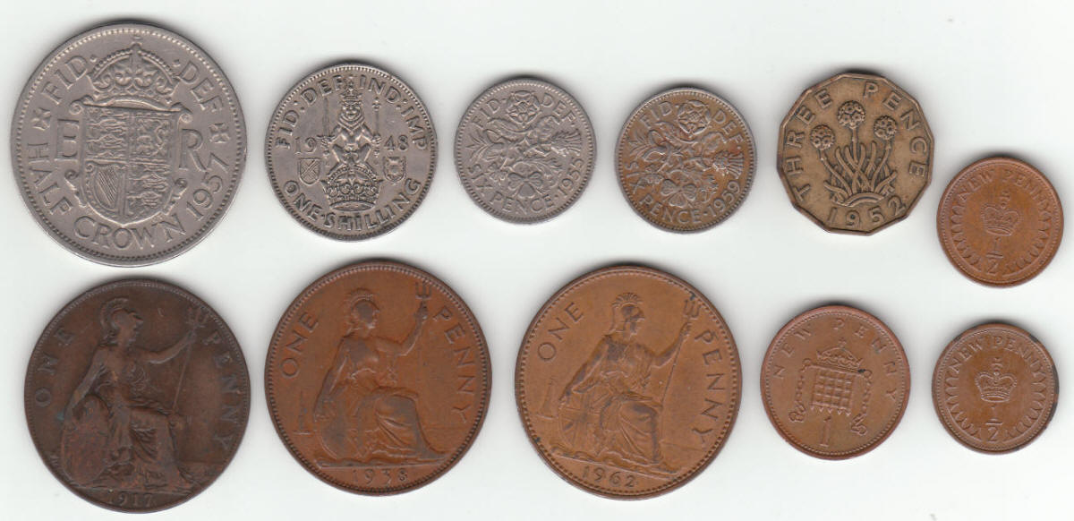 England Lot of Coins Crown Shilling Pence Penny Reverse